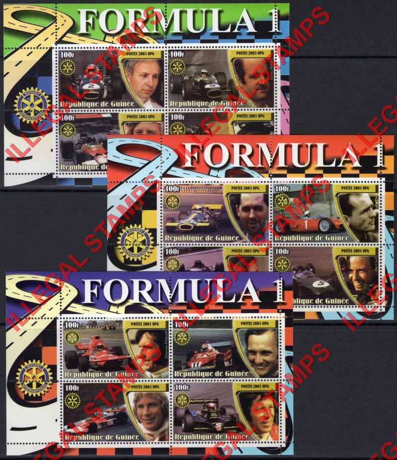 Guinea Republic 2003 Formula I Cars and Drivers Illegal Stamp Souvenir Sheets of 4 (Part 2)