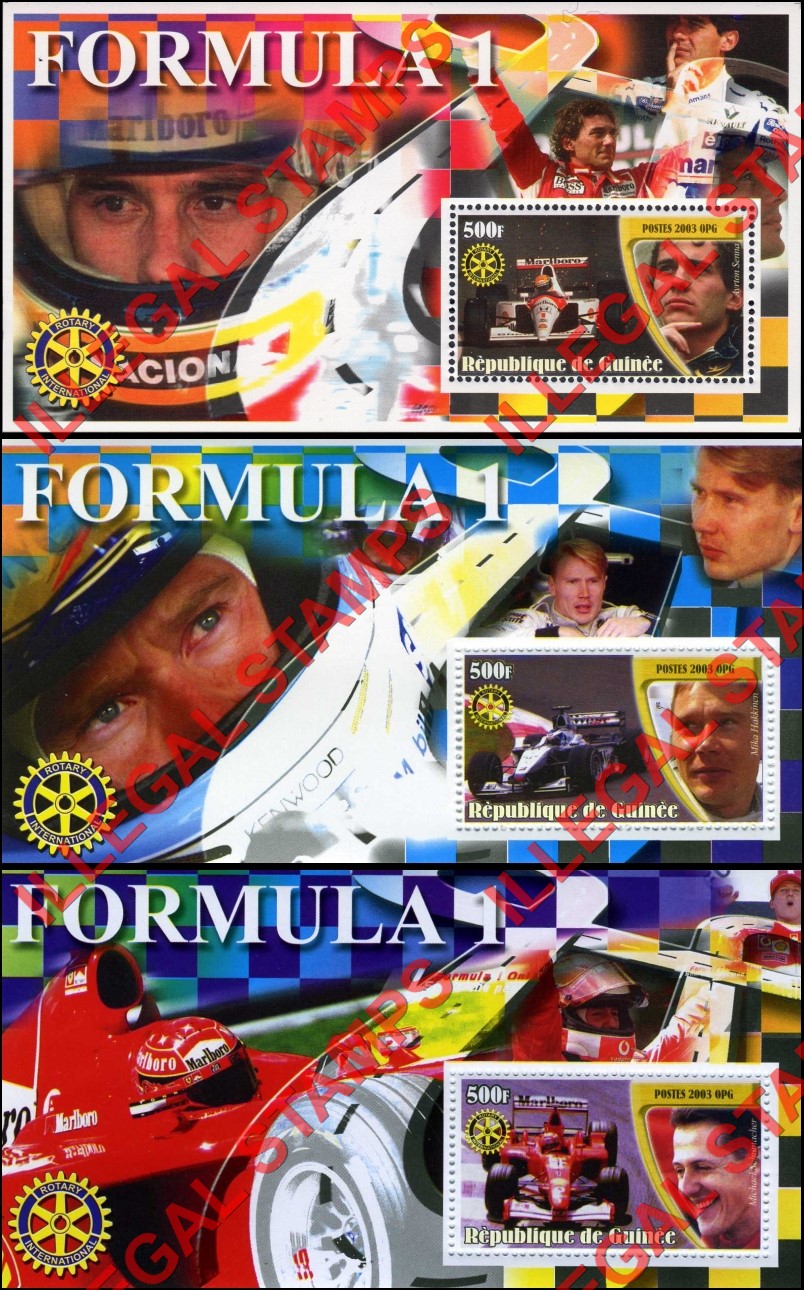 Guinea Republic 2003 Formula I Cars and Drivers Illegal Stamp Souvenir Sheets of 1 (Part 1)