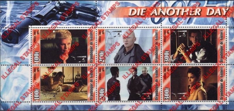 Guinea Republic 2003 James Bond Die Another Day Illegal Stamp Souvenir Sheet of 6 (Sheet 1)