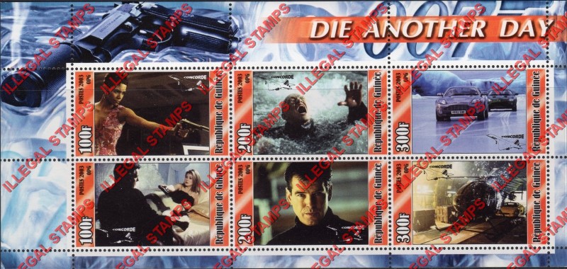Guinea Republic 2003 James Bond Die Another Day Illegal Stamp Souvenir Sheet of 6 (Sheet 2)