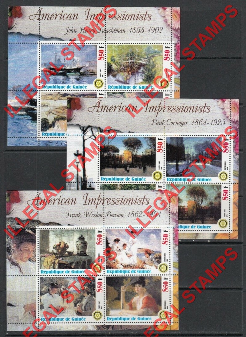 Guinea Republic 2003 Paintings by American Impressionists Illegal Stamp Souvenir Sheets of 4 (Part 1)