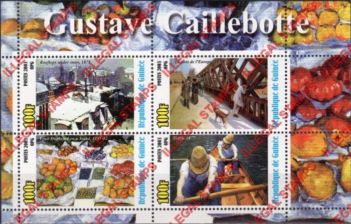 Guinea Republic 2003 Paintings by Gustave Caillebotte Illegal Stamp Souvenir Sheet of 4