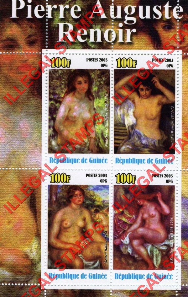 Guinea Republic 2003 Paintings by Pierre Auguste Renoir Illegal Stamp Souvenir Sheet of 4