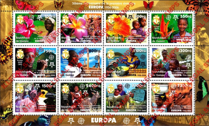 Guinea Republic 2005 EUROPA 2006 50th Anniversary Illegal Stamp Souvenir Sheet of 12