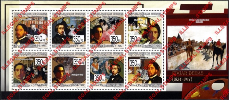 Guinea Republic 2009 Paintings Art by Edgar Degas Illegal Stamp Souvenir Sheet of 8