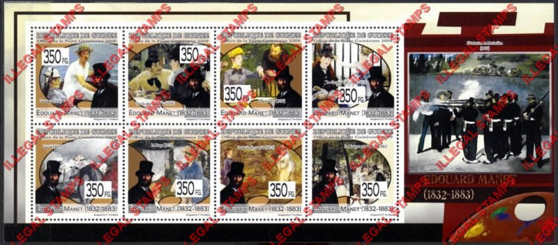 Guinea Republic 2009 Paintings Art by Edouard Manet Illegal Stamp Souvenir Sheet of 8