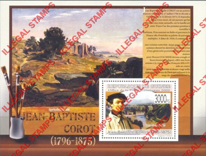 Guinea Republic 2009 Paintings Art by Jean-Baptiste Corot Illegal Stamp Souvenir Sheet of 1