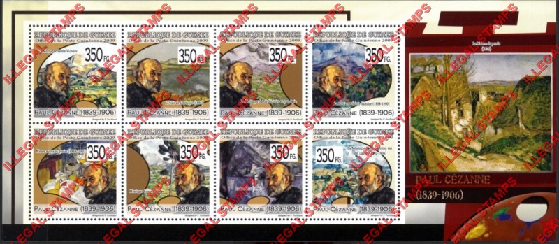 Guinea Republic 2009 Paintings Art by Paul Cezanne Illegal Stamp Souvenir Sheet of 8