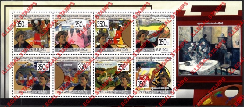 Guinea Republic 2009 Paintings Art by Paul Gauguin Illegal Stamp Souvenir Sheet of 8