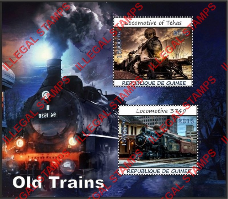 Guinea Republic 2015 Old Trains Locomotives Illegal Stamp Souvenir Sheet of 2