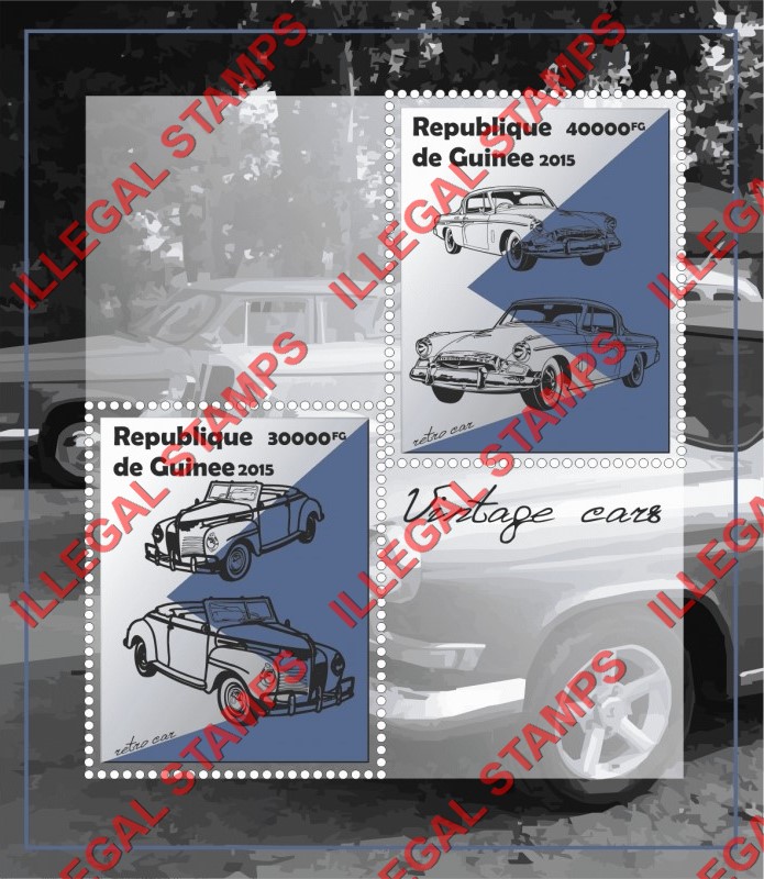 Guinea Republic 2015 Vintage Cars Illegal Stamp Souvenir Sheet of 2