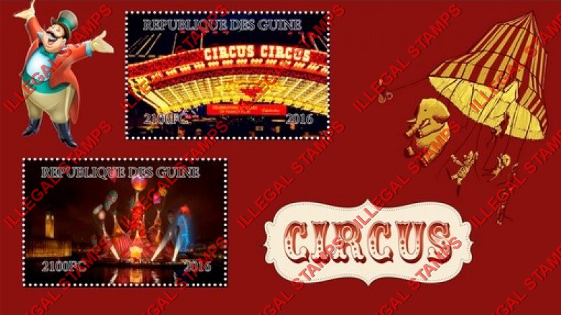 Guinea Republic 2016 Circus Illegal Stamp Souvenir Sheet of 2