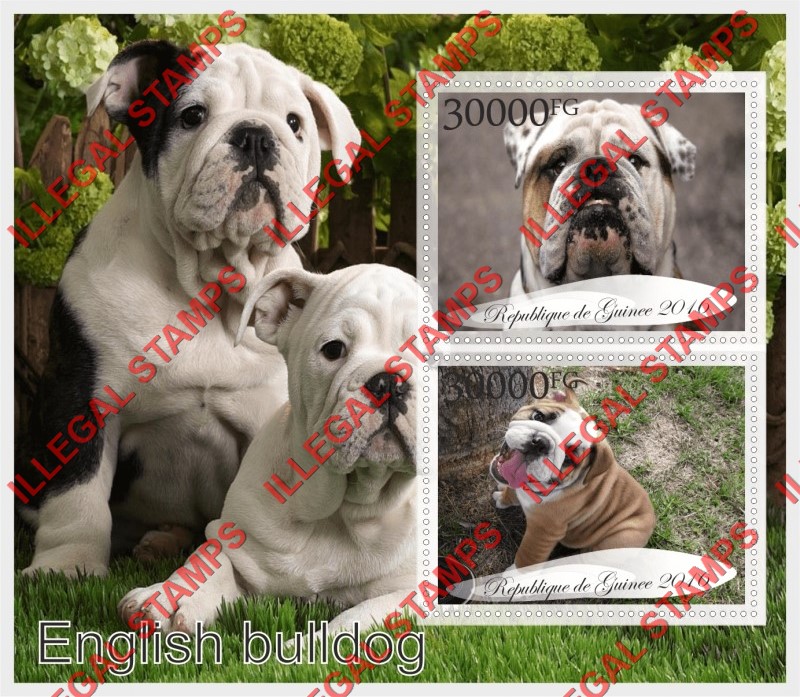 Guinea Republic 2016 Dogs English Bulldog Illegal Stamp Souvenir Sheet of 2