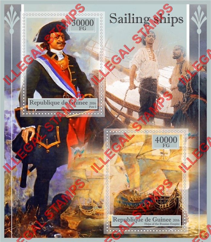 Guinea Republic 2016 Sailing Ships Illegal Stamp Souvenir Sheet of 2