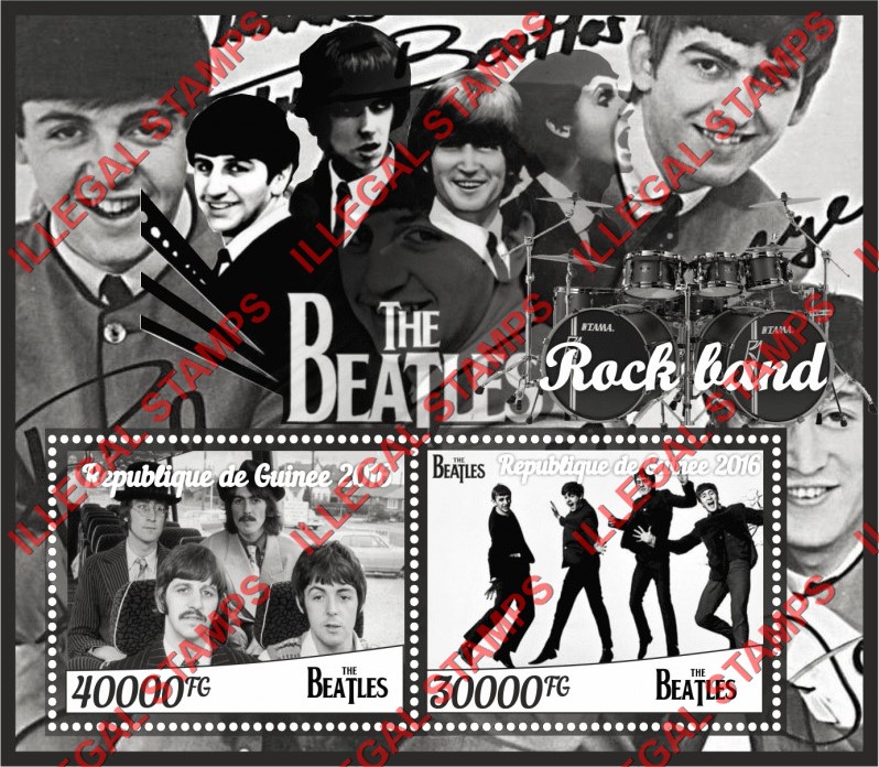Guinea Republic 2016 The Beatles Illegal Stamp Souvenir Sheet of 2