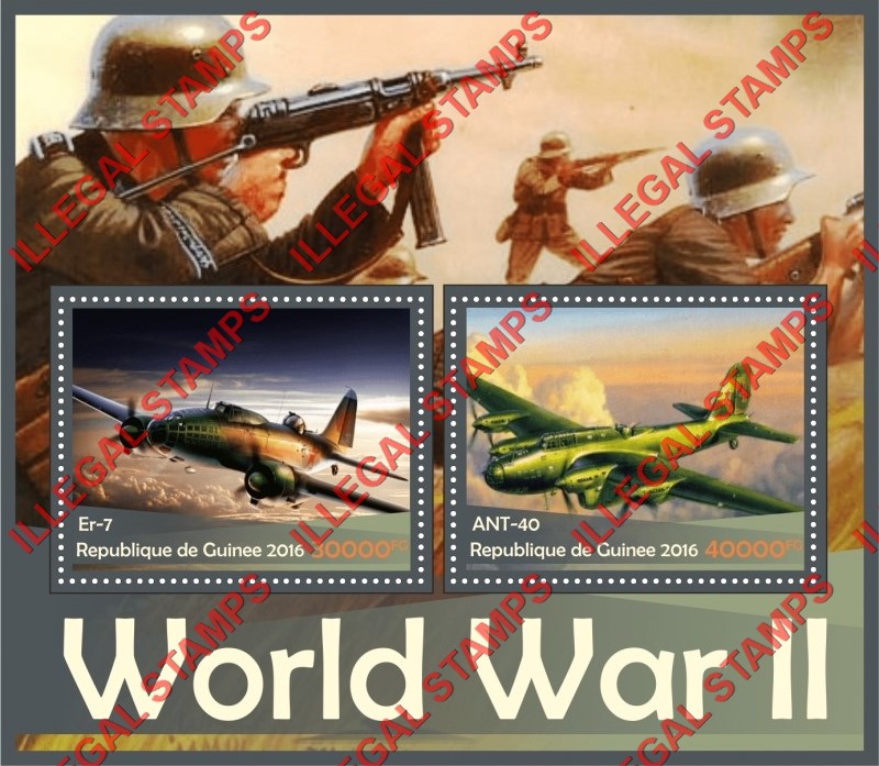 Guinea Republic 2016 World War II Aircraft Illegal Stamp Souvenir Sheet of 2