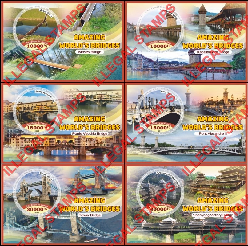 Guinea Republic 2017 Bridges (different a) Illegal Stamp Souvenir Sheets of 1