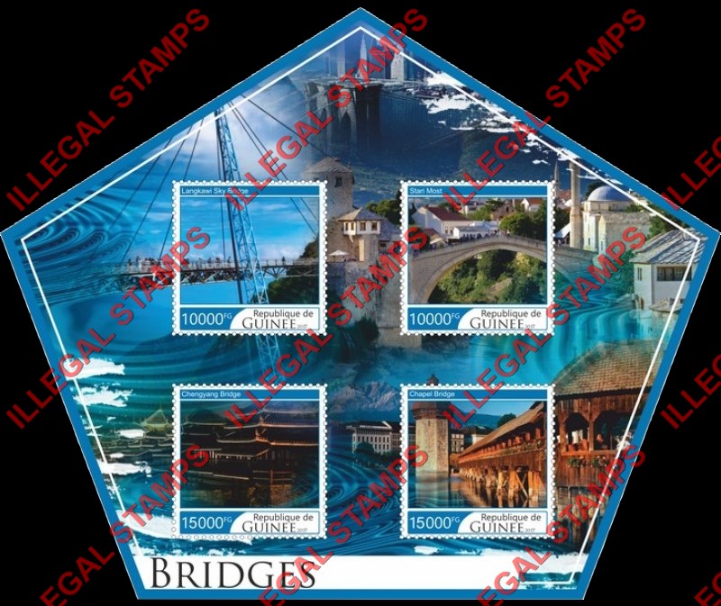 Guinea Republic 2017 Bridges (different b) Illegal Stamp Souvenir Sheet of 4