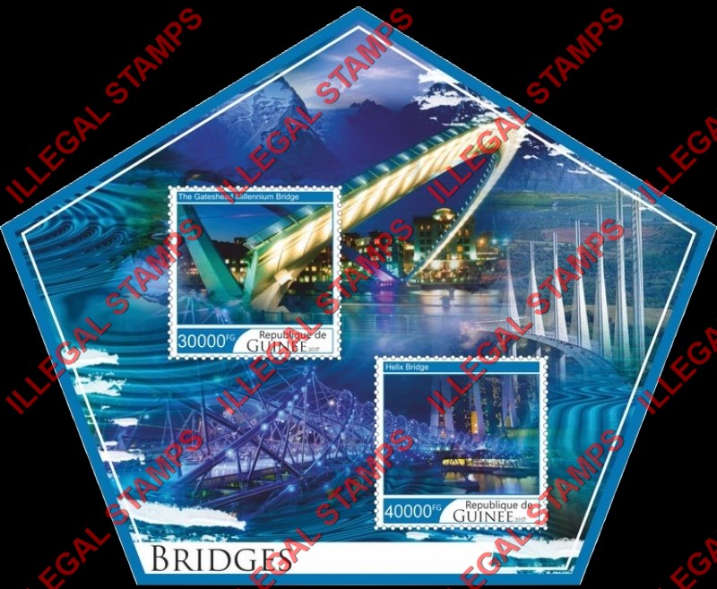 Guinea Republic 2017 Bridges (different b) Illegal Stamp Souvenir Sheet of 2