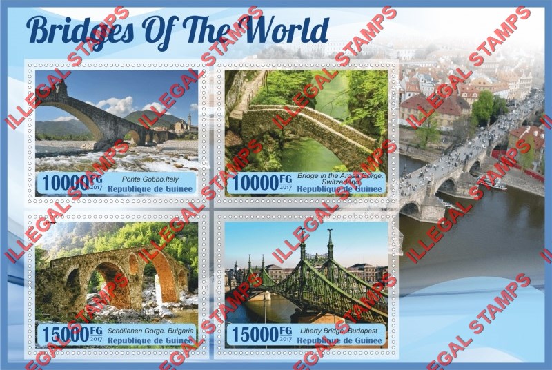 Guinea Republic 2017 Bridges (different) Illegal Stamp Souvenir Sheet of 4