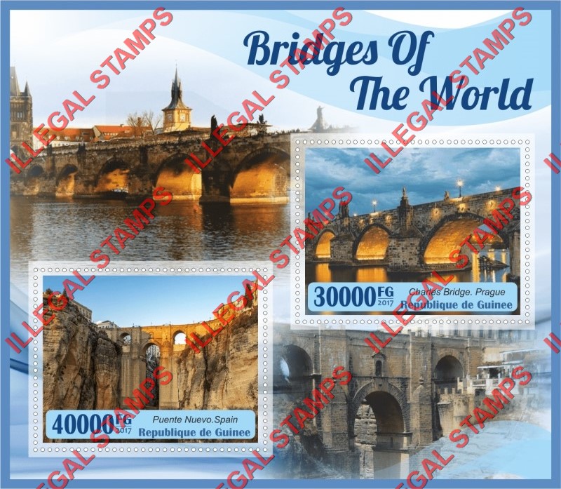 Guinea Republic 2017 Bridges (different) Illegal Stamp Souvenir Sheet of 2