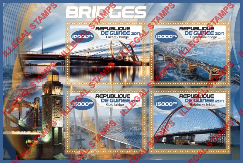 Guinea Republic 2017 Bridges Illegal Stamp Souvenir Sheet of 4