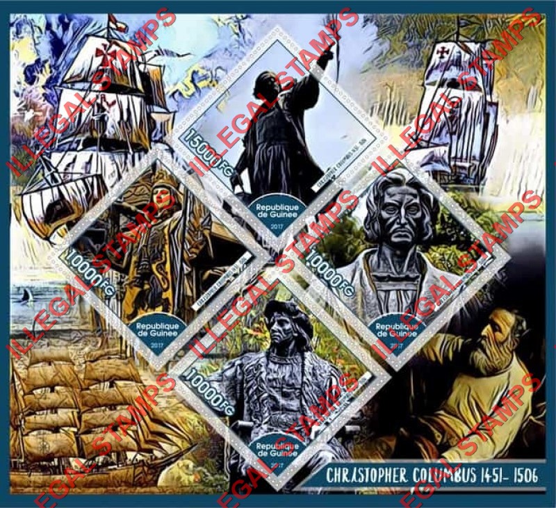 Guinea Republic 2017 Christopher Columbus Illegal Stamp Souvenir Sheet of 4