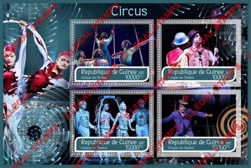 Guinea Republic 2017 Circus Cirque du Soleil Illegal Stamp Souvenir Sheet of 4