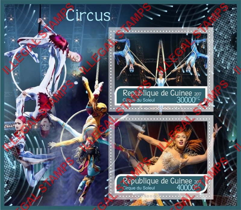 Guinea Republic 2017 Circus Cirque du Soleil Illegal Stamp Souvenir Sheet of 2