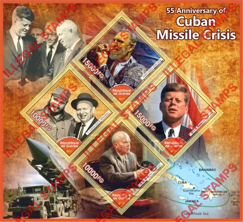 Guinea Republic 2017 Cuban Missile Crisis Illegal Stamp Souvenir Sheet of 4