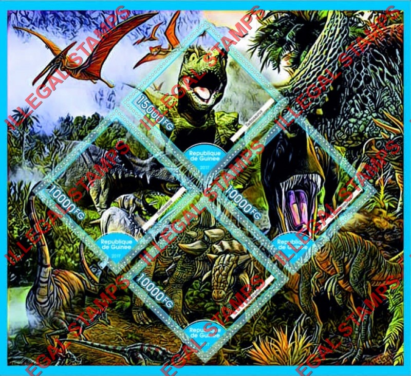 Guinea Republic 2017 Dinosaurs (different) Illegal Stamp Souvenir Sheet of 4