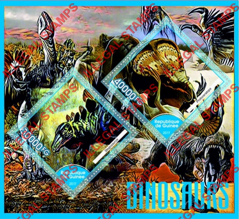 Guinea Republic 2017 Dinosaurs (different) Illegal Stamp Souvenir Sheet of 2