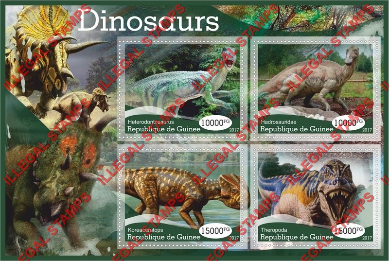 Guinea Republic 2017 Dinosaurs Illegal Stamp Souvenir Sheet of 4