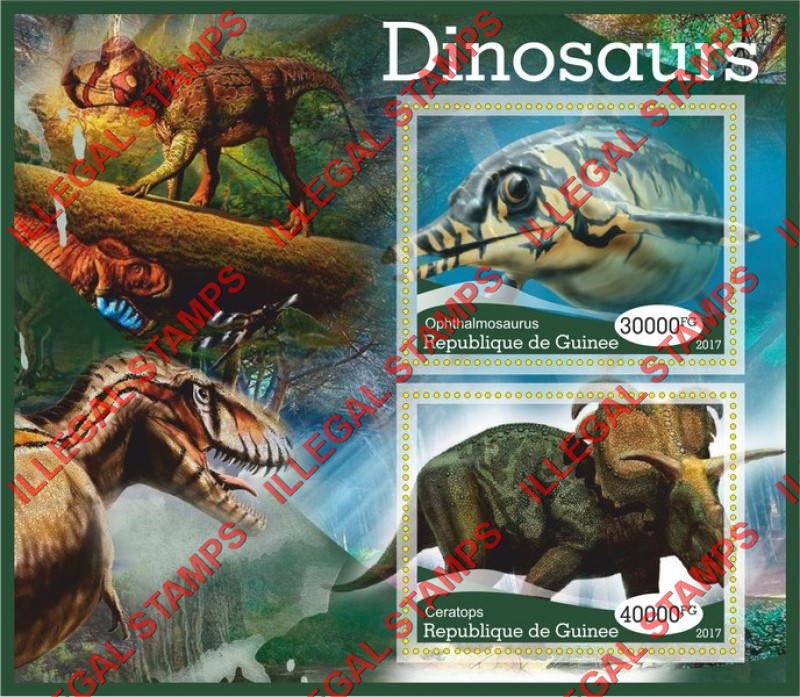 Guinea Republic 2017 Dinosaurs Illegal Stamp Souvenir Sheet of 2
