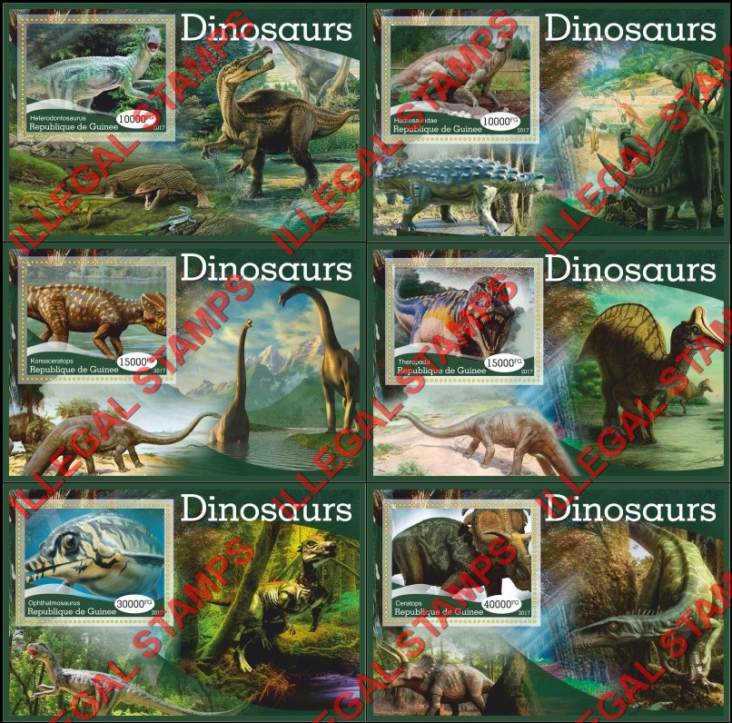 Guinea Republic 2017 Dinosaurs Illegal Stamp Souvenir Sheets of 1