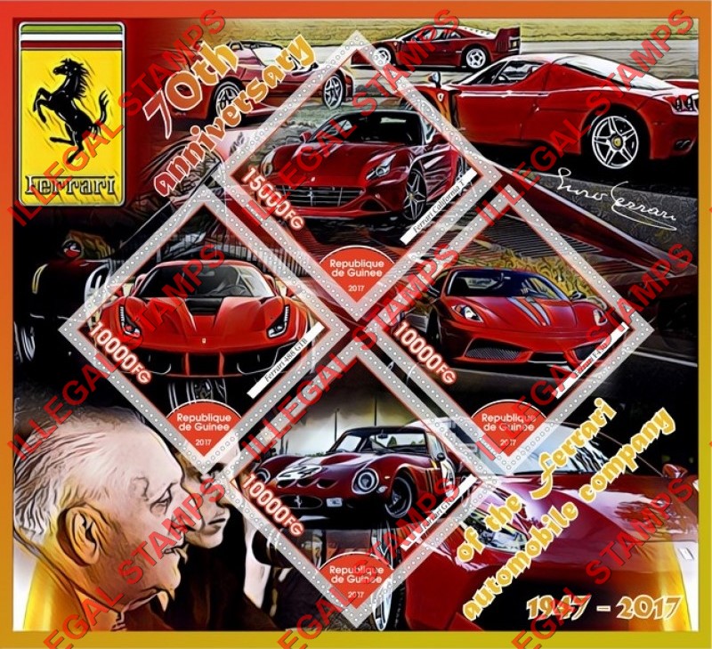 Guinea Republic 2017 Ferrari Illegal Stamp Souvenir Sheet of 4