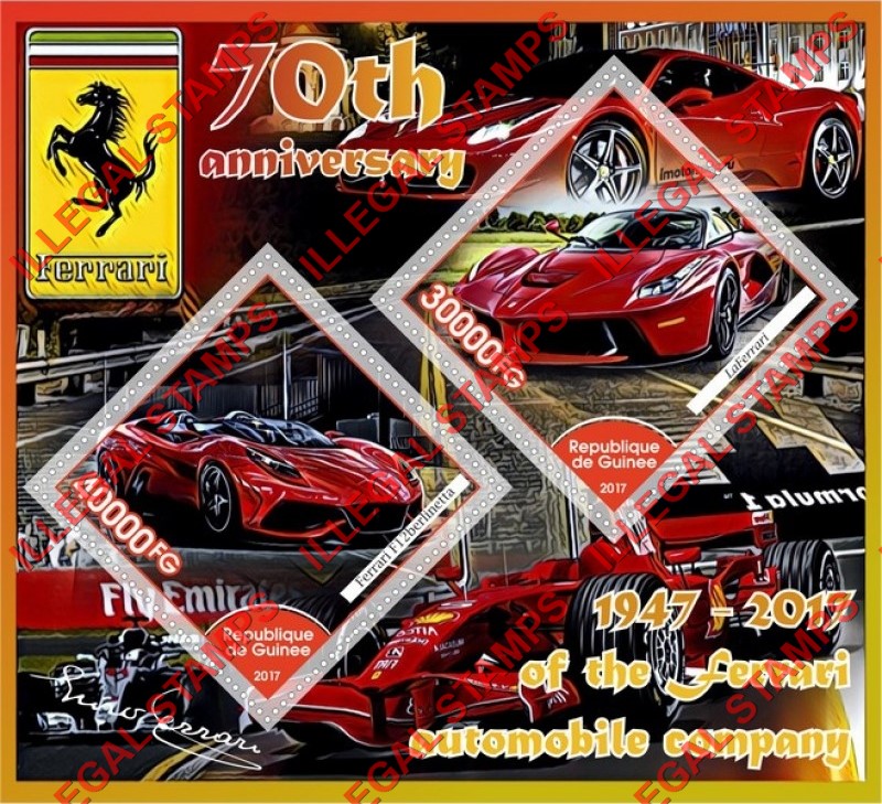 Guinea Republic 2017 Ferrari Illegal Stamp Souvenir Sheet of 2