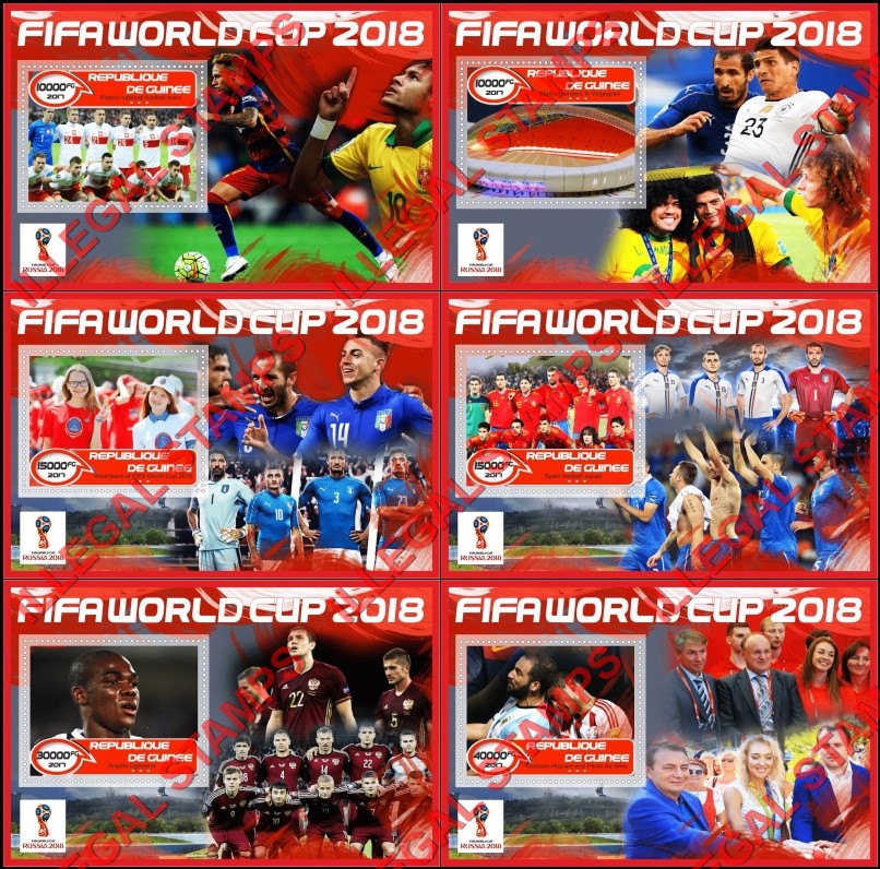 Guinea Republic 2017 FIFA World Cup Soccer in 2018 Illegal Stamp Souvenir Sheets of 1