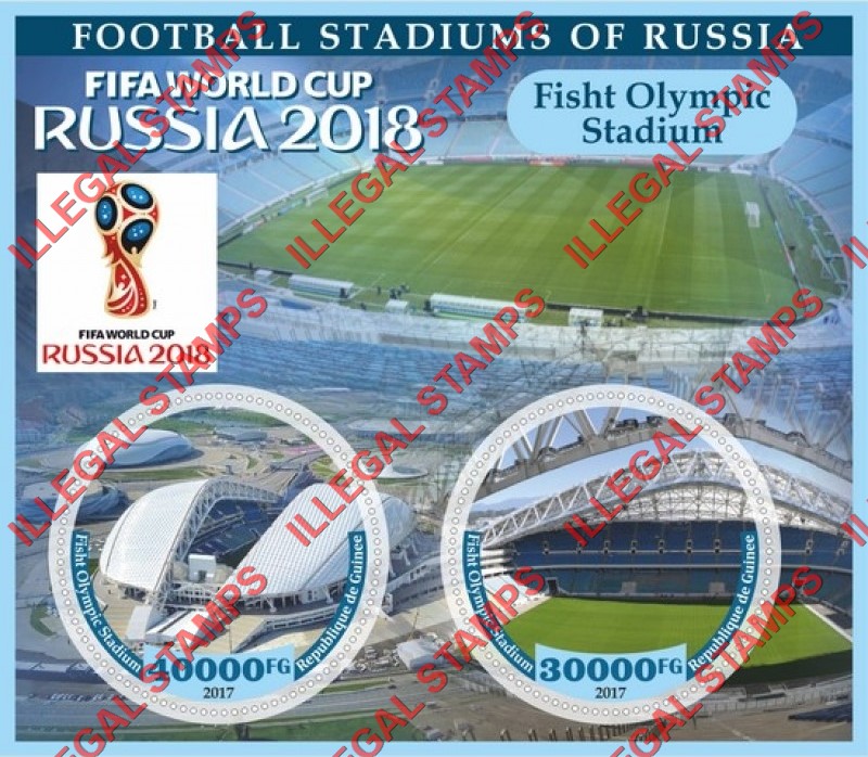 Guinea Republic 2017 FIFA World Cup Soccer in Russia in 2018 Football Stadiums Illegal Stamp Souvenir Sheet of 2