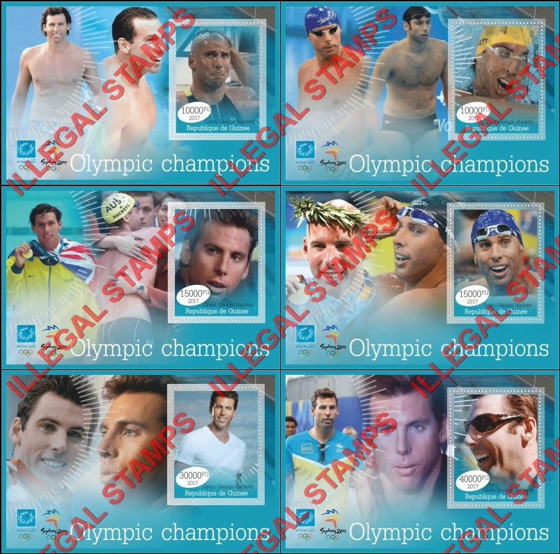 Guinea Republic 2017 Grant George Hackett Olympic Swimming Champion Illegal Stamp Souvenir Sheets of 1