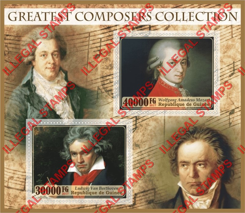 Guinea Republic 2017 Greatest Composers Illegal Stamp Souvenir Sheet of 2
