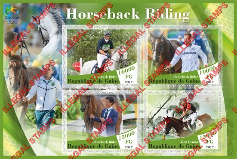 Guinea Republic 2017 Horseback Riding Illegal Stamp Souvenir Sheet of 4