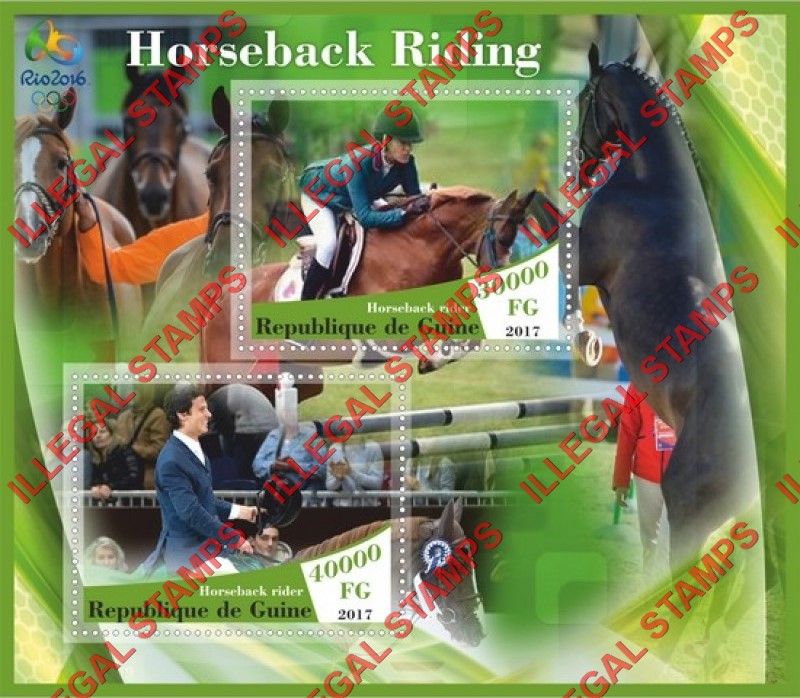 Guinea Republic 2017 Horseback Riding Illegal Stamp Souvenir Sheet of 2