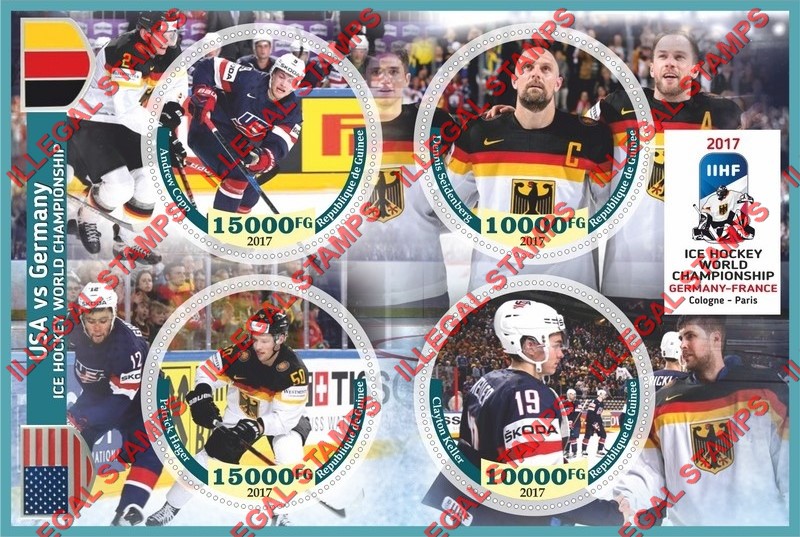 Guinea Republic 2017 Ice Hockey World Championship Illegal Stamp Souvenir Sheet of 4