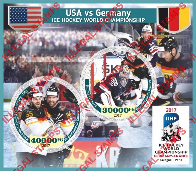Guinea Republic 2017 Ice Hockey World Championship Illegal Stamp Souvenir Sheet of 2