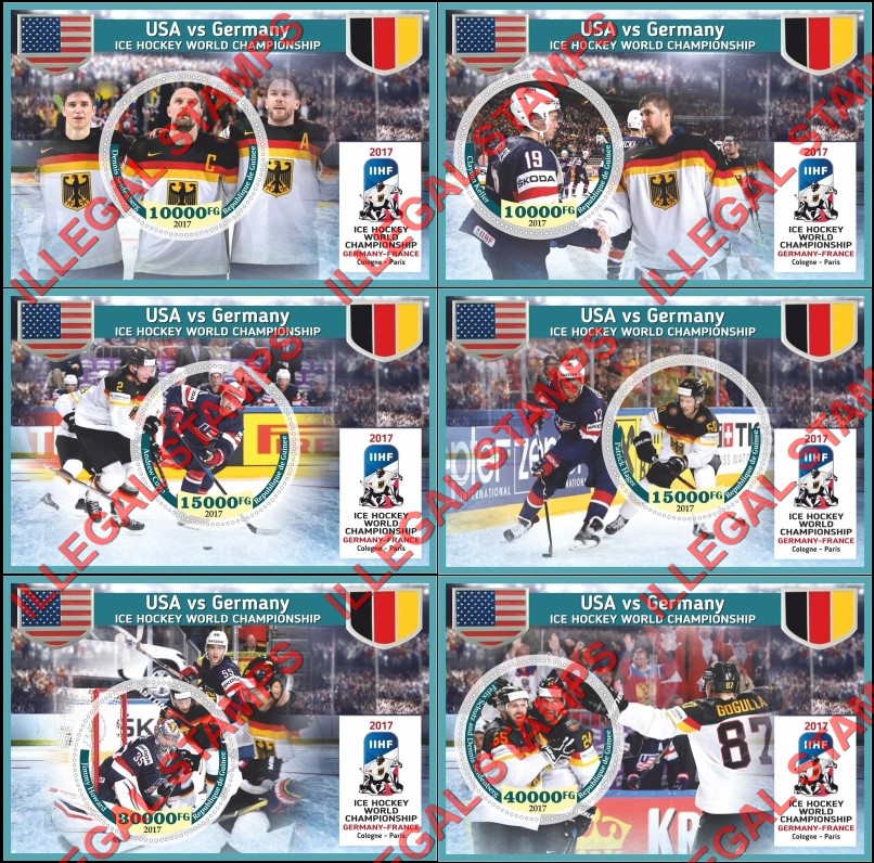 Guinea Republic 2017 Ice Hockey World Championship Illegal Stamp Souvenir Sheets of 1