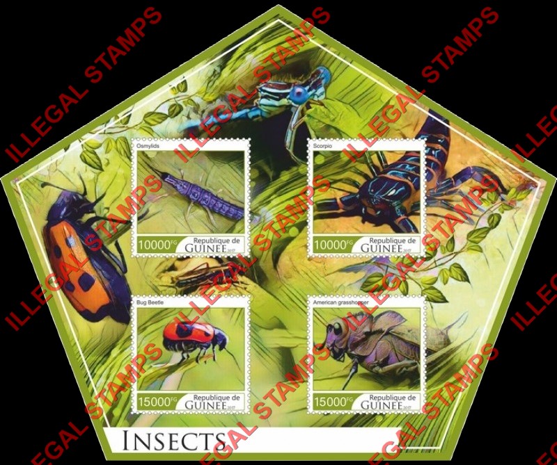 Guinea Republic 2017 Insects (different a) Illegal Stamp Souvenir Sheet of 4