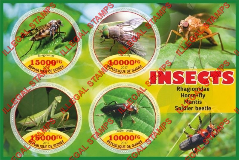 Guinea Republic 2017 Insects (different) Illegal Stamp Souvenir Sheet of 4