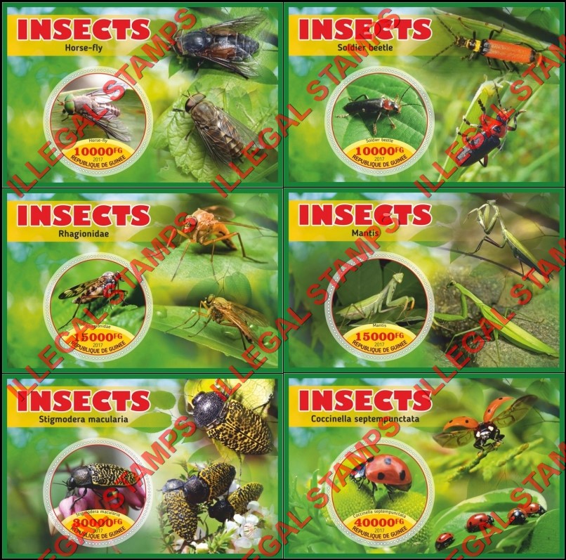 Guinea Republic 2017 Insects (different) Illegal Stamp Souvenir Sheets of 1