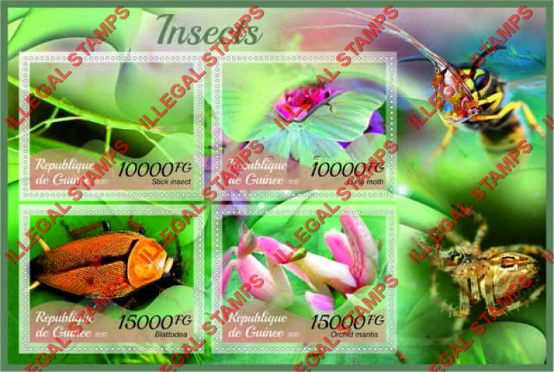 Guinea Republic 2017 Insects Illegal Stamp Souvenir Sheet of 4